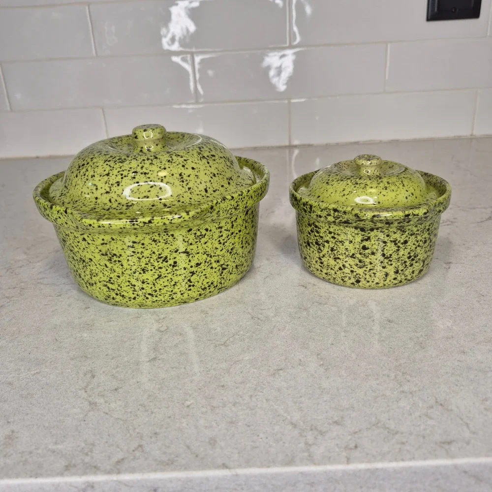Cerutil Casserole Dish Speckled Stoneware Set Of 2 Green